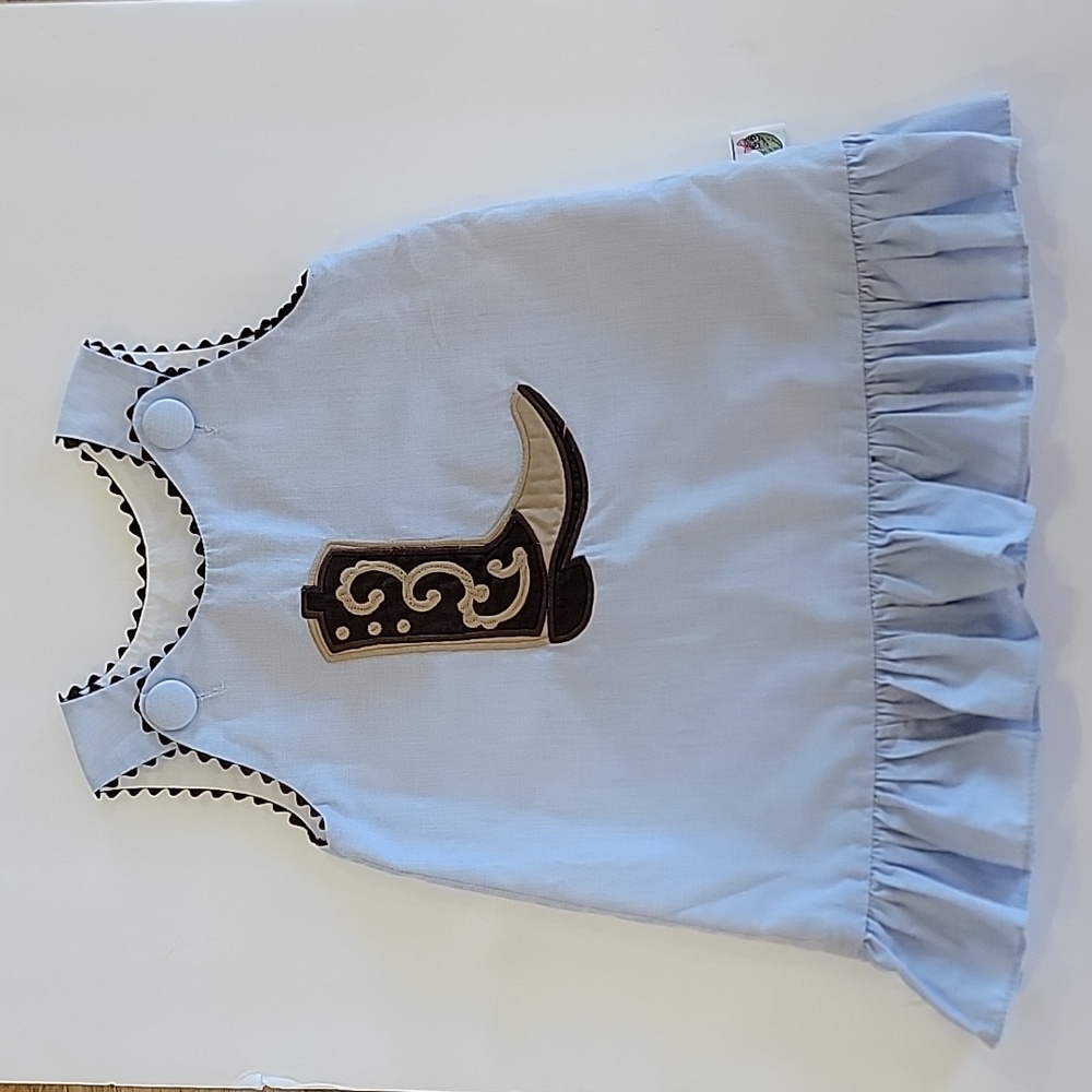 Posh Picke Boutique blue dress with cowgirl boot applique girls size 18 months